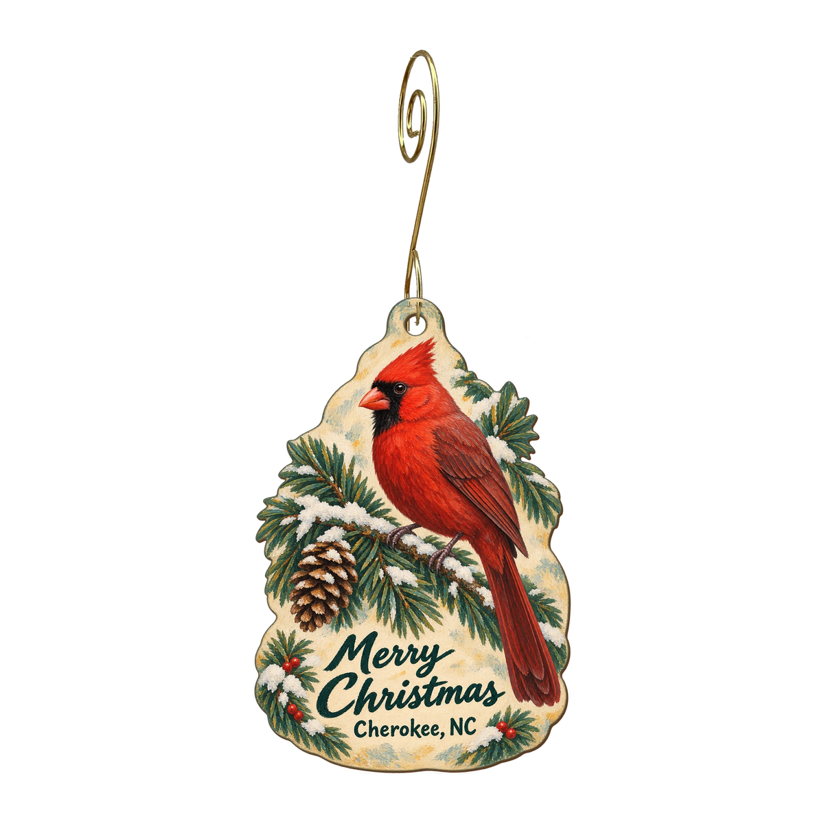 Teme Inc Bear Trax Crafts — Christmas custom wood ornament OC1698, photographic gold spiral hook