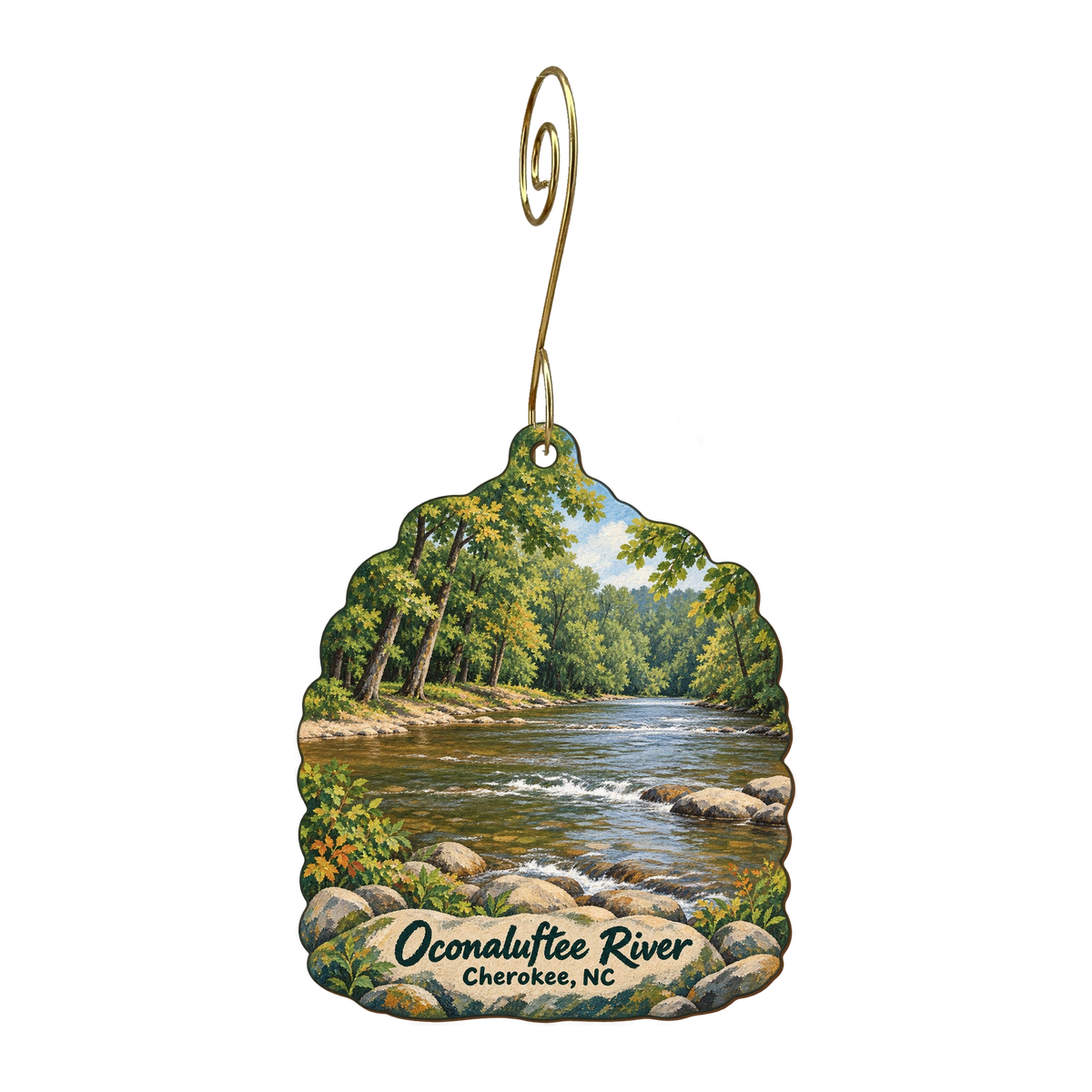 Teme Inc Bear Trax Crafts — Local inspiration custom wood ornament OC1699, photographic gold spiral hook