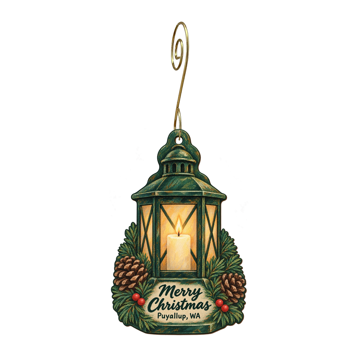Trudy's Hallmark Store #80 — Christmas custom wood ornament OC1701, photographic gold spiral hook