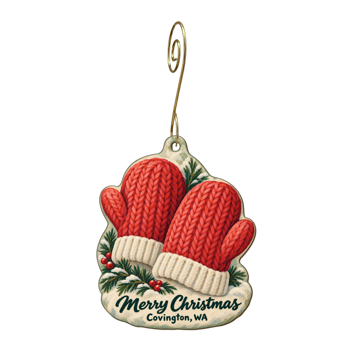 Trudy's Hallmark Store #88 — Christmas custom wood ornament OC1704, photographic gold spiral hook