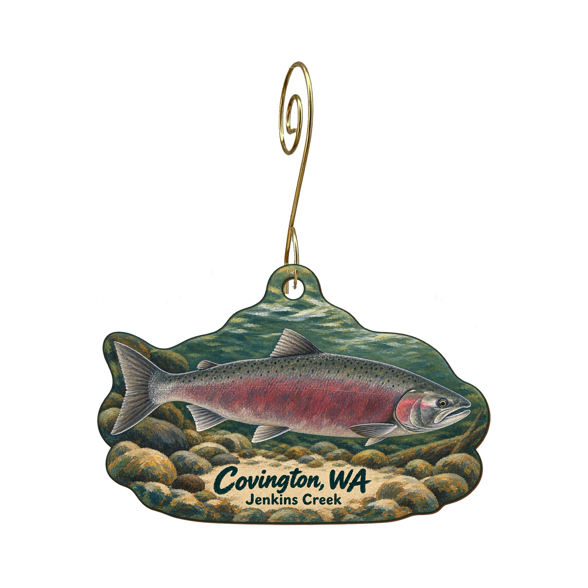 Trudy's Hallmark Store #88 — Local inspiration custom wood ornament OC1705, photographic gold spiral hook