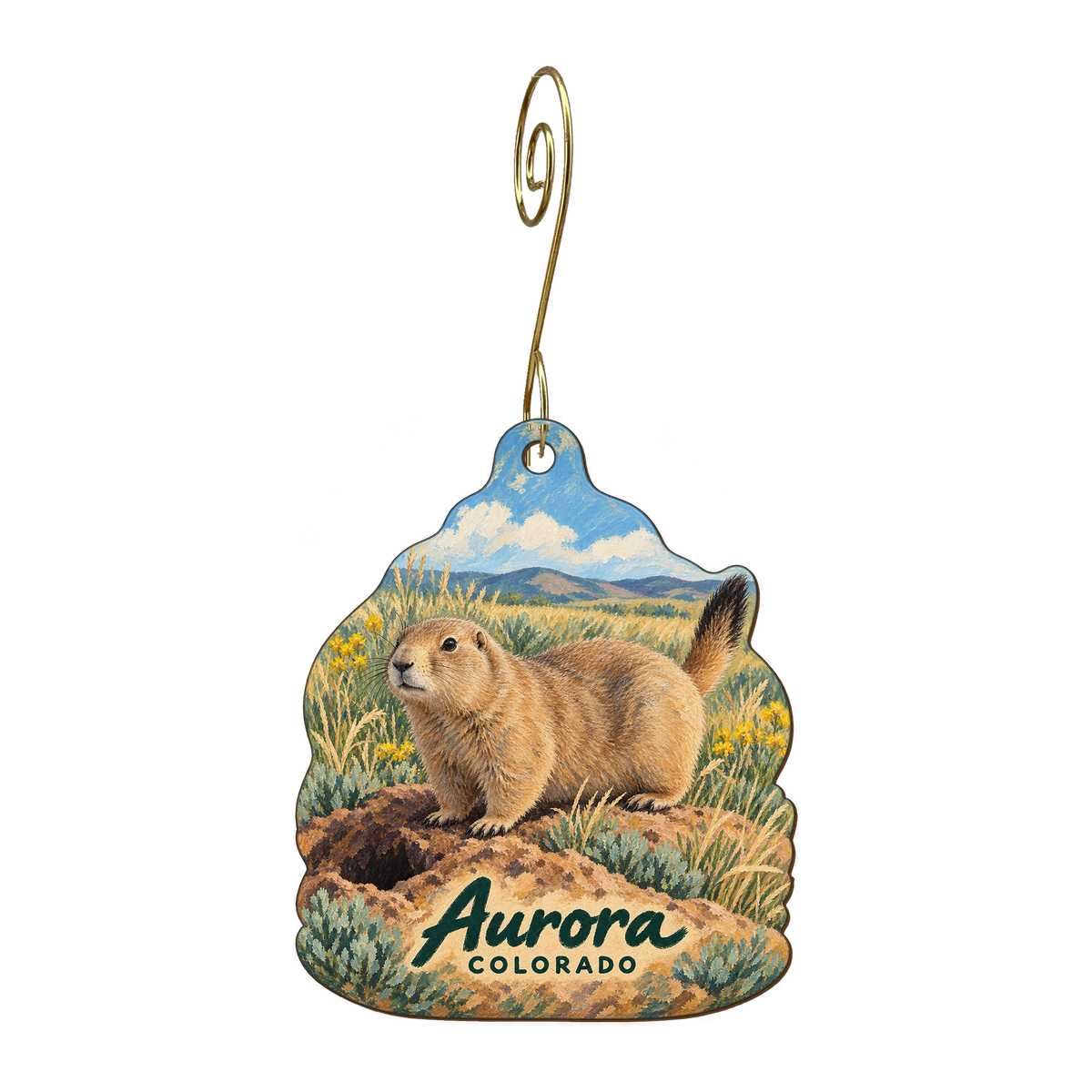 Trudy's Hallmark Store #93 — Local inspiration custom wood ornament OC1708, photographic gold spiral hook