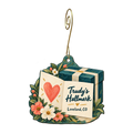 Trudy's Hallmark Store #100 — Store identity custom wood ornament OC1709, photographic gold spiral hook