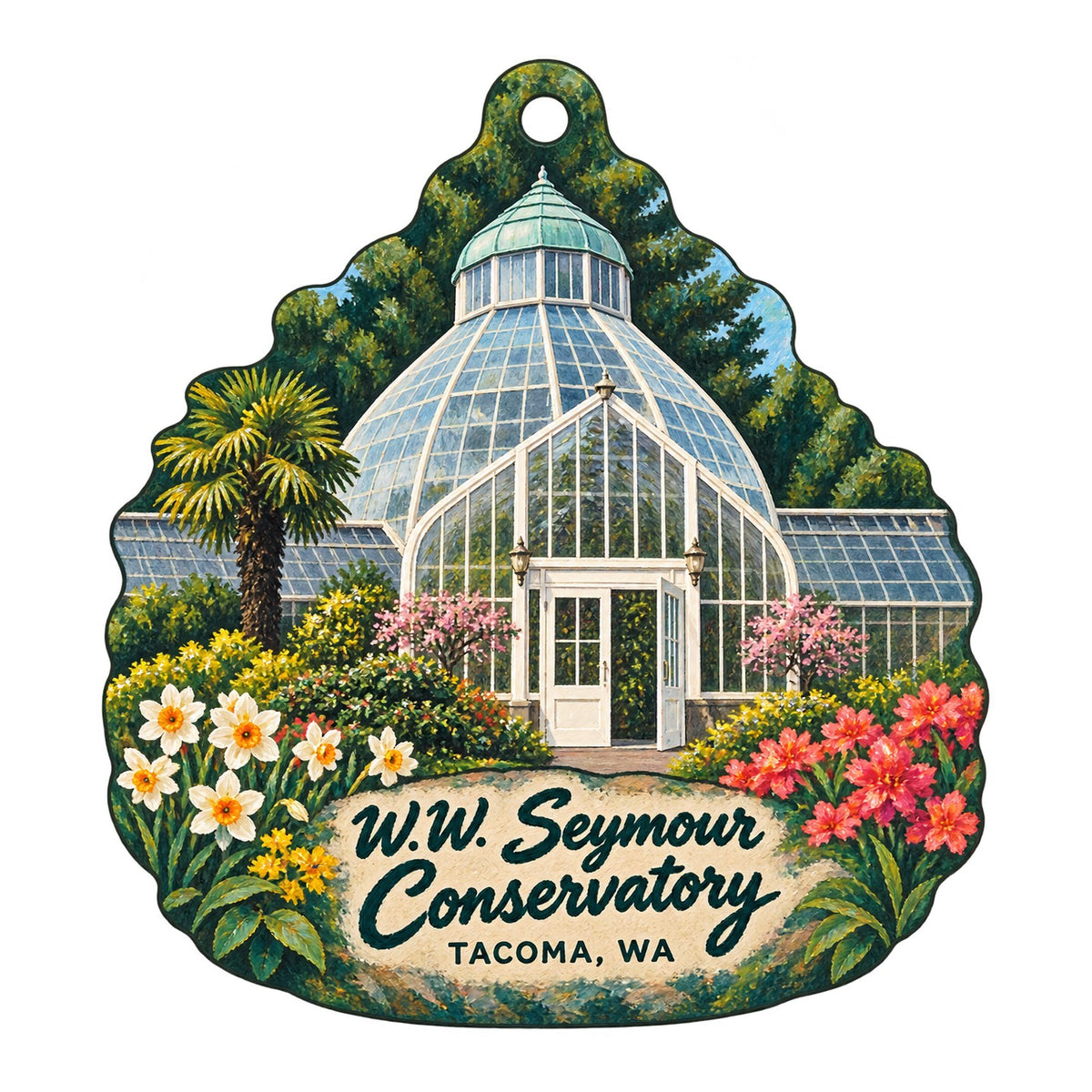 W.W. Seymour Botanical Conservatory Logo custom wood ornament OC170 on white