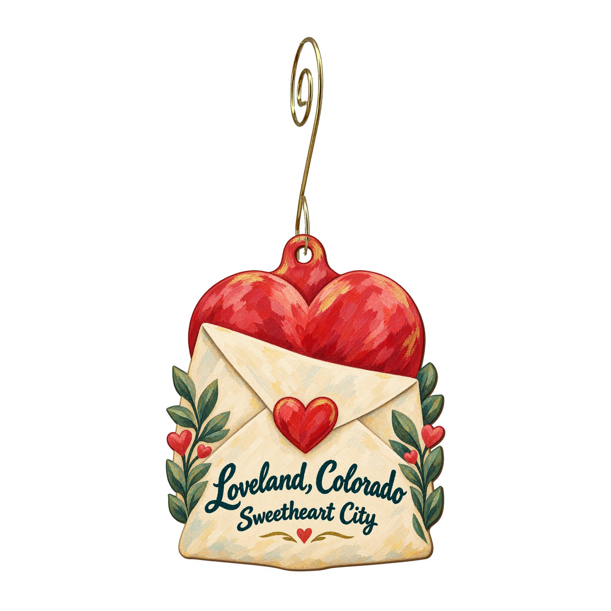 Trudy's Hallmark Store #100 — Local inspiration custom wood ornament OC1711, photographic gold spiral hook