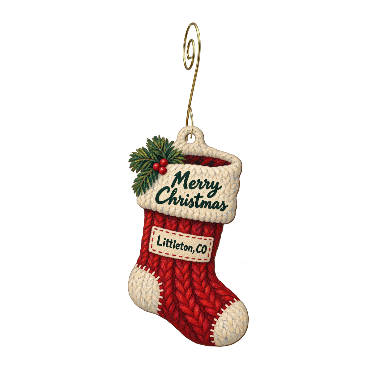 Trudy's Hallmark Store #101 — Christmas custom wood ornament OC1713, photographic gold spiral hook