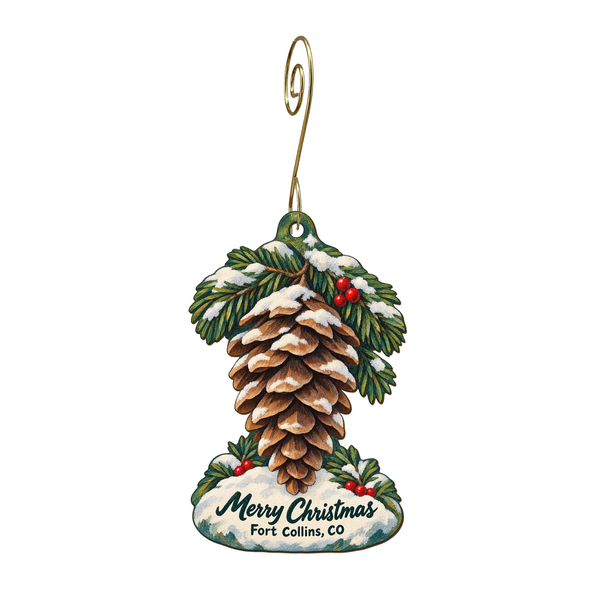 Trudy's Hallmark Store #102 — Christmas custom wood ornament OC1716, photographic gold spiral hook