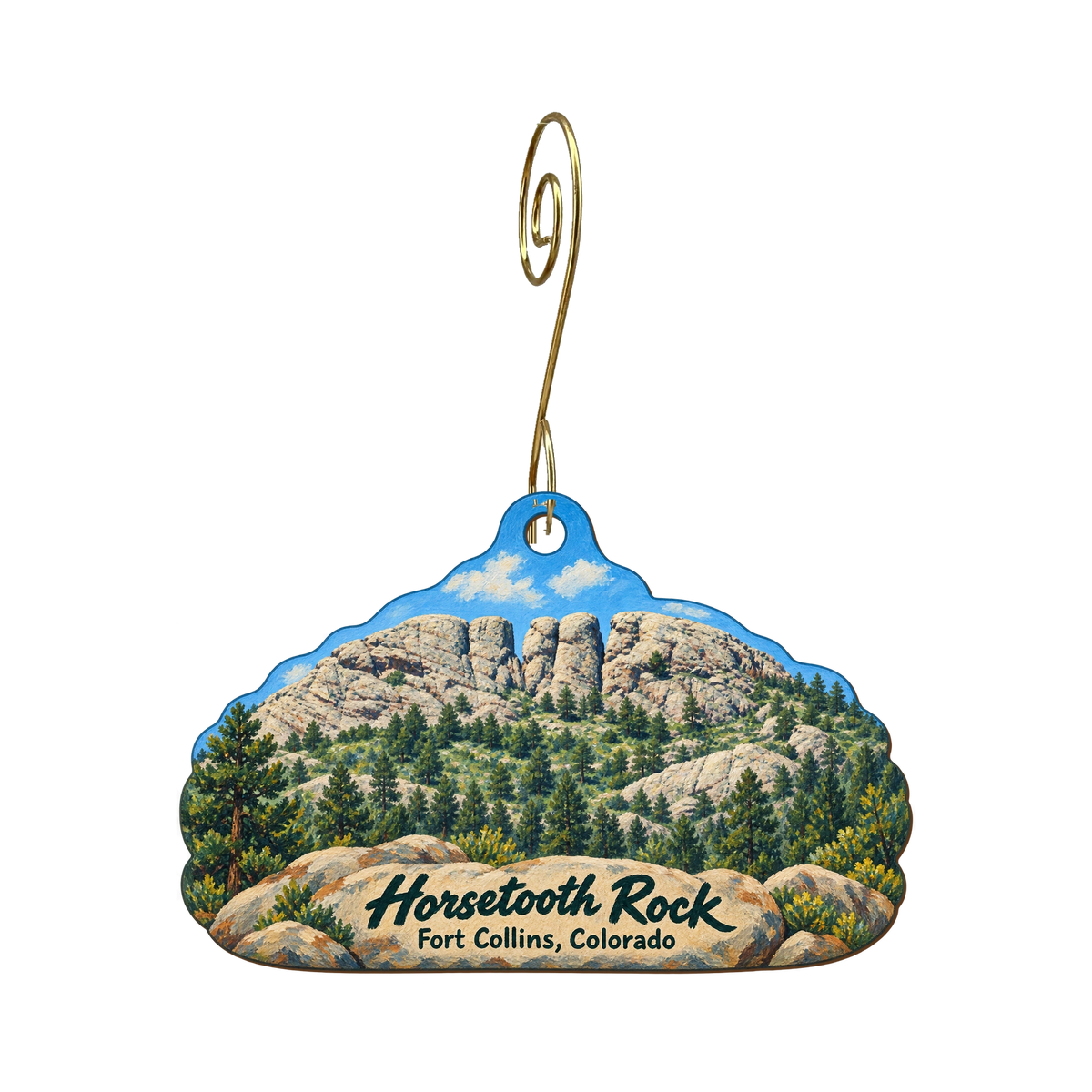 Trudy's Hallmark Store #102 — Local inspiration custom wood ornament OC1717, photographic gold spiral hook
