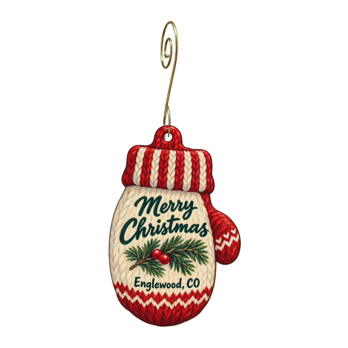 Trudy's Hallmark Store #103 — Christmas custom wood ornament OC1719, photographic gold spiral hook