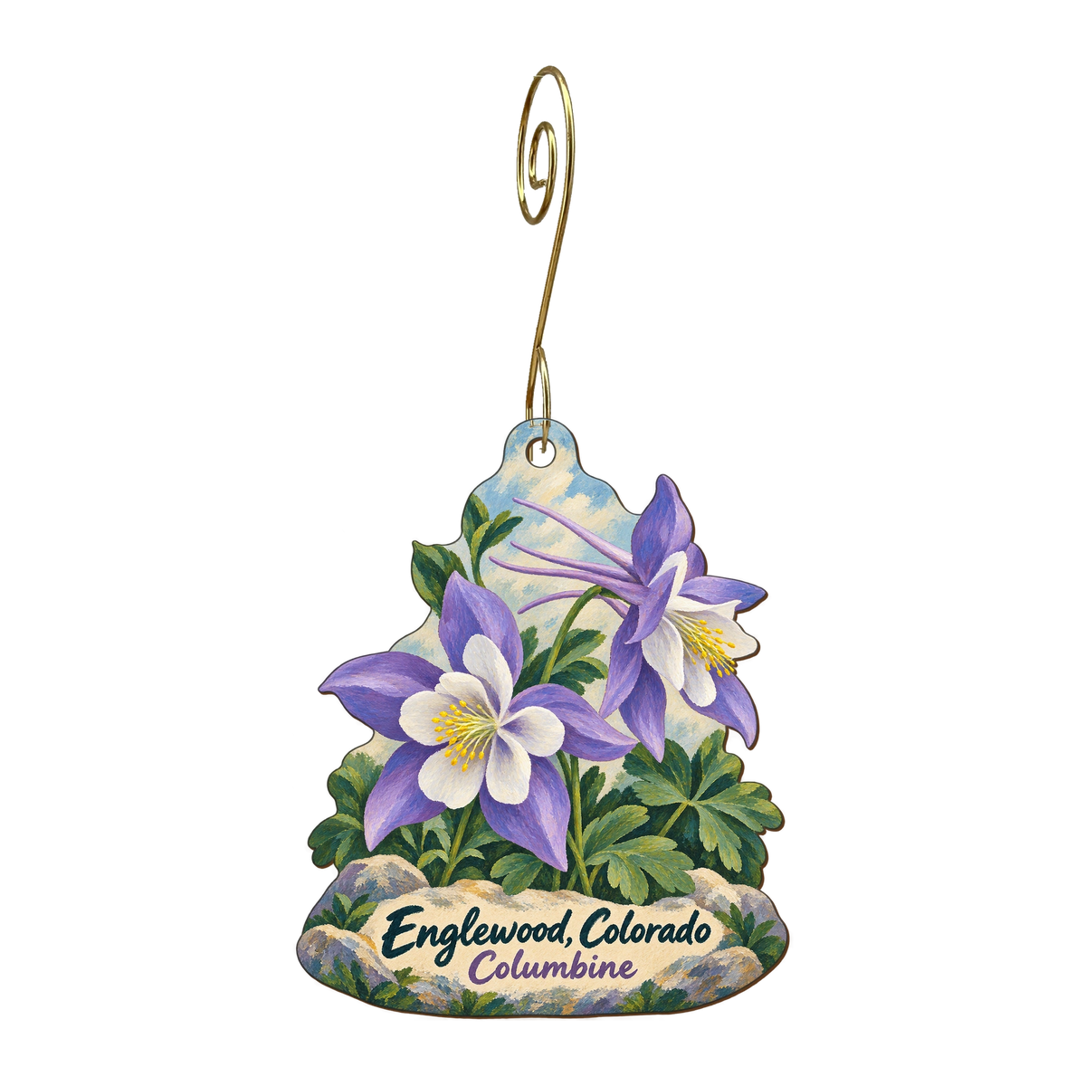 Trudy's Hallmark Store #103 — Local inspiration custom wood ornament OC1720, photographic gold spiral hook