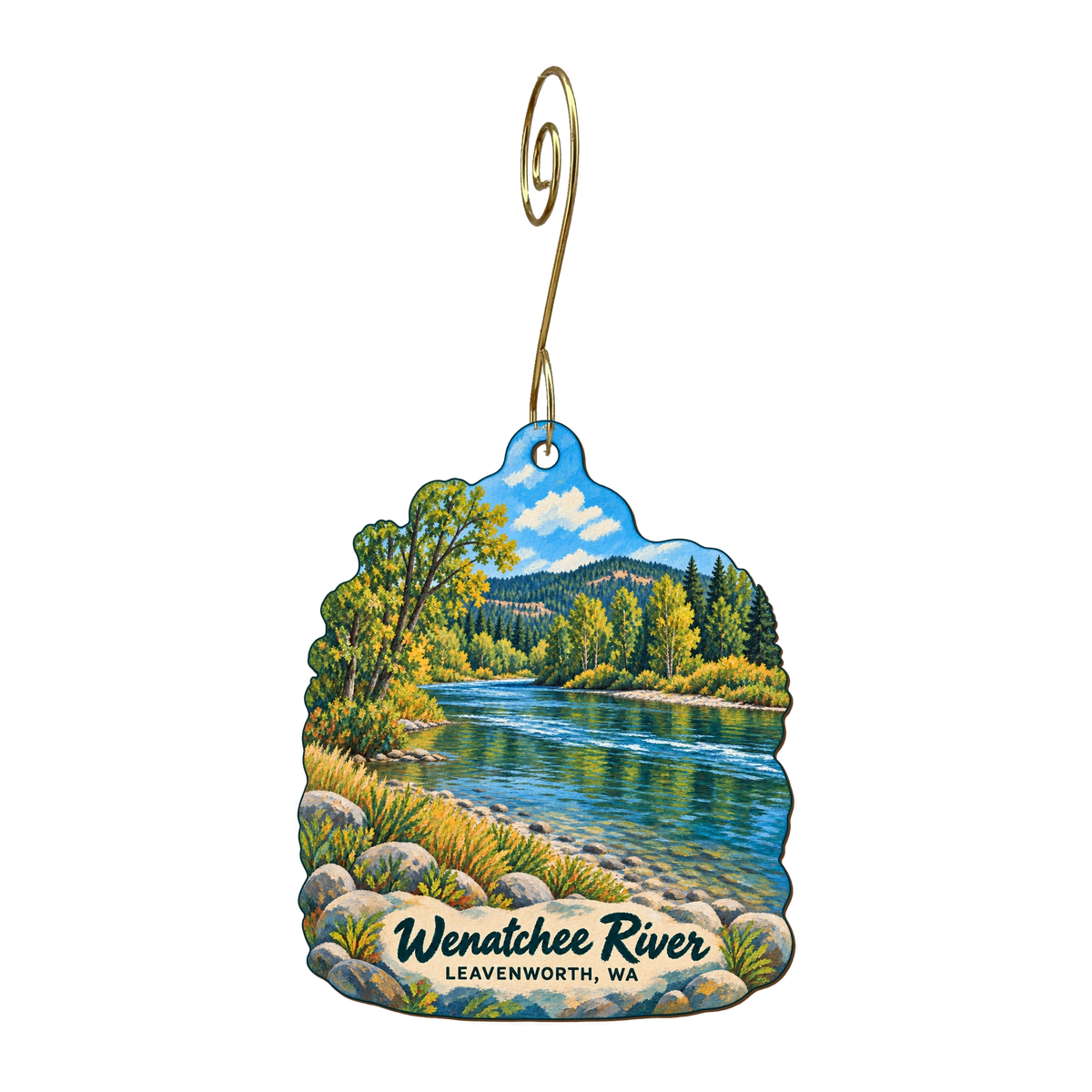 Moe's Gift Shop — Local inspiration custom wood ornament OC1726, photographic gold spiral hook