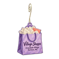Village Shoppe — Store identity custom wood ornament OC1727, photographic gold spiral hook