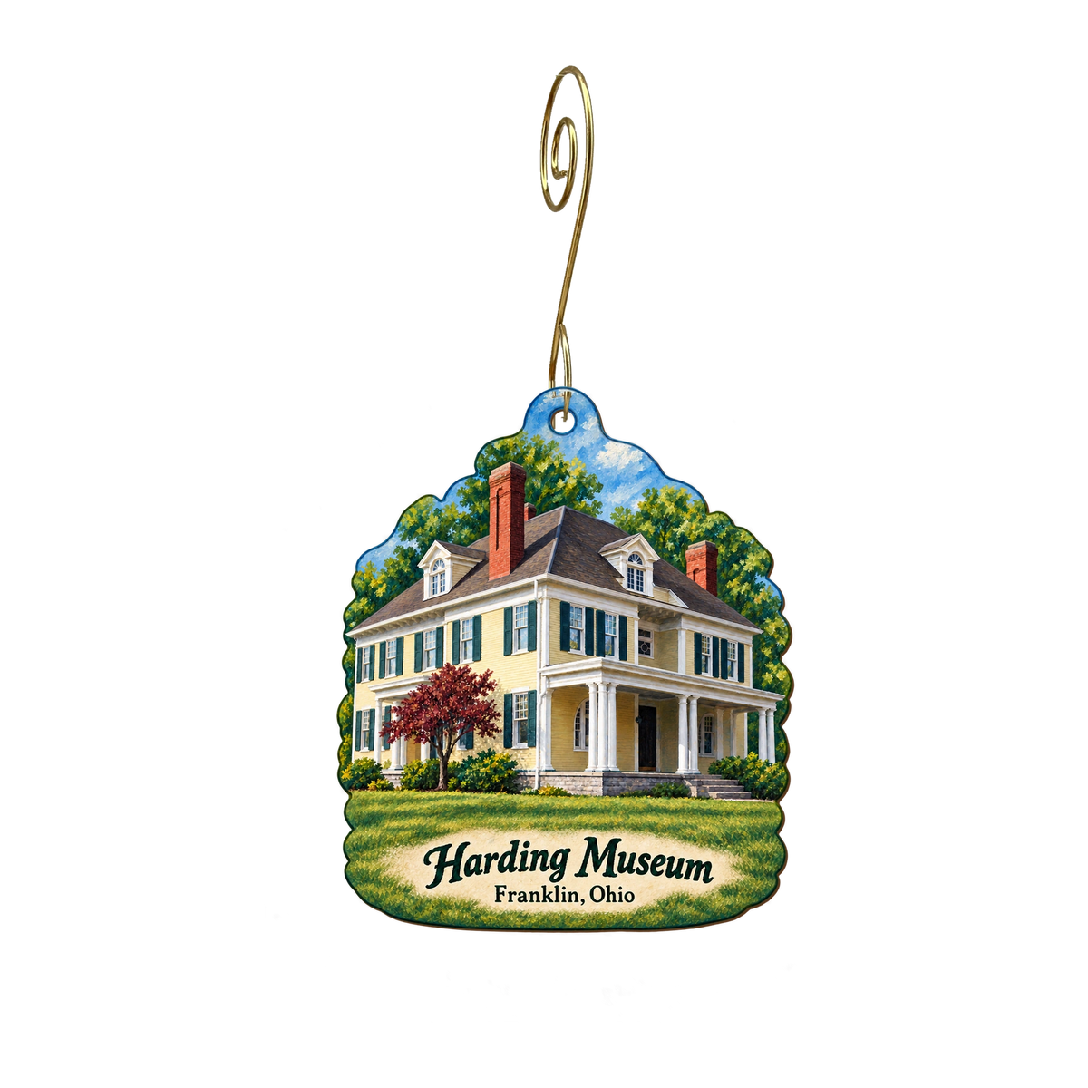Franklin Area Historical Society — Store identity custom wood ornament OC1733, photographic gold spiral hook