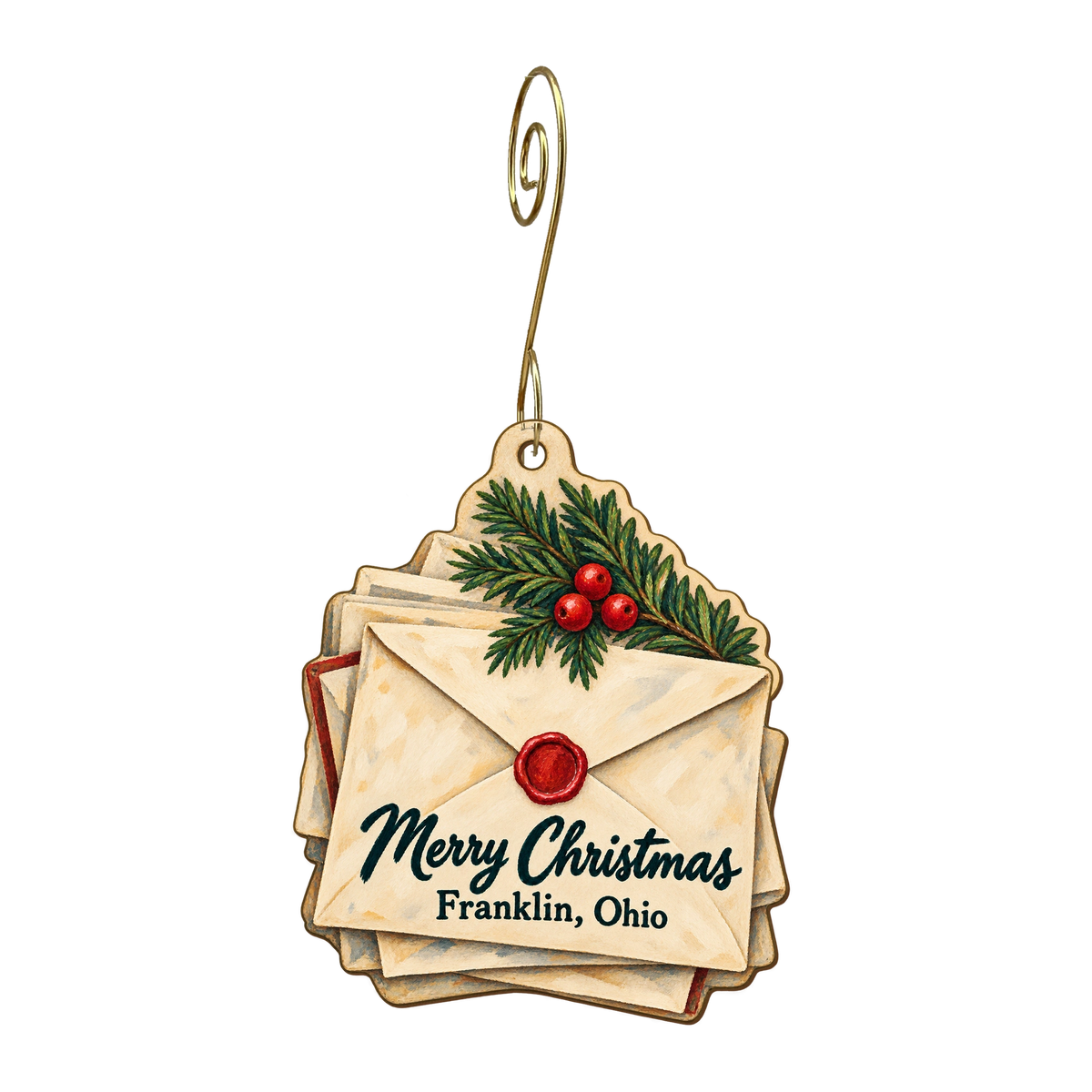 Franklin Area Historical Society — Christmas custom wood ornament OC1734, photographic gold spiral hook