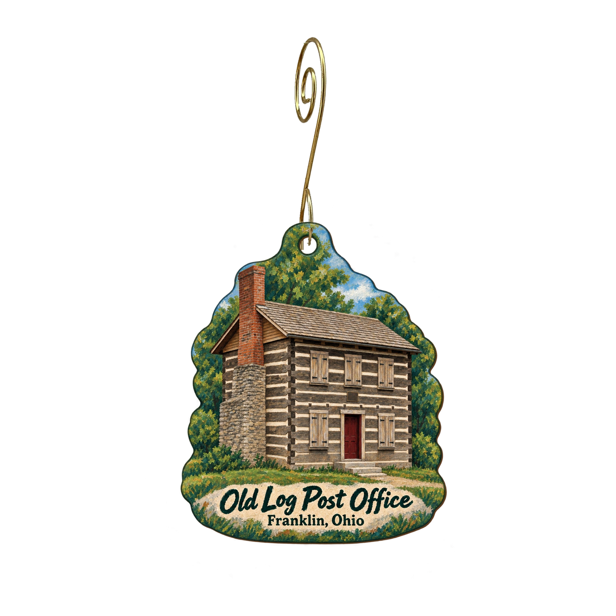 Franklin Area Historical Society — Local inspiration custom wood ornament OC1735, photographic gold spiral hook