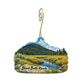 Black Butte Ranch — Store identity custom wood ornament OC1736, photographic gold spiral hook