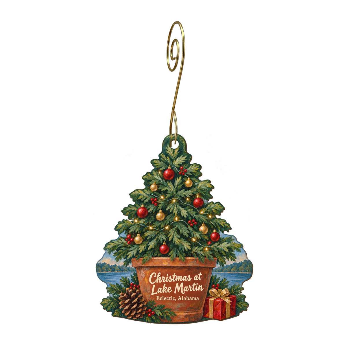 Lake Martin Mini Mall — Christmas custom wood ornament OC1749, photographic gold spiral hook