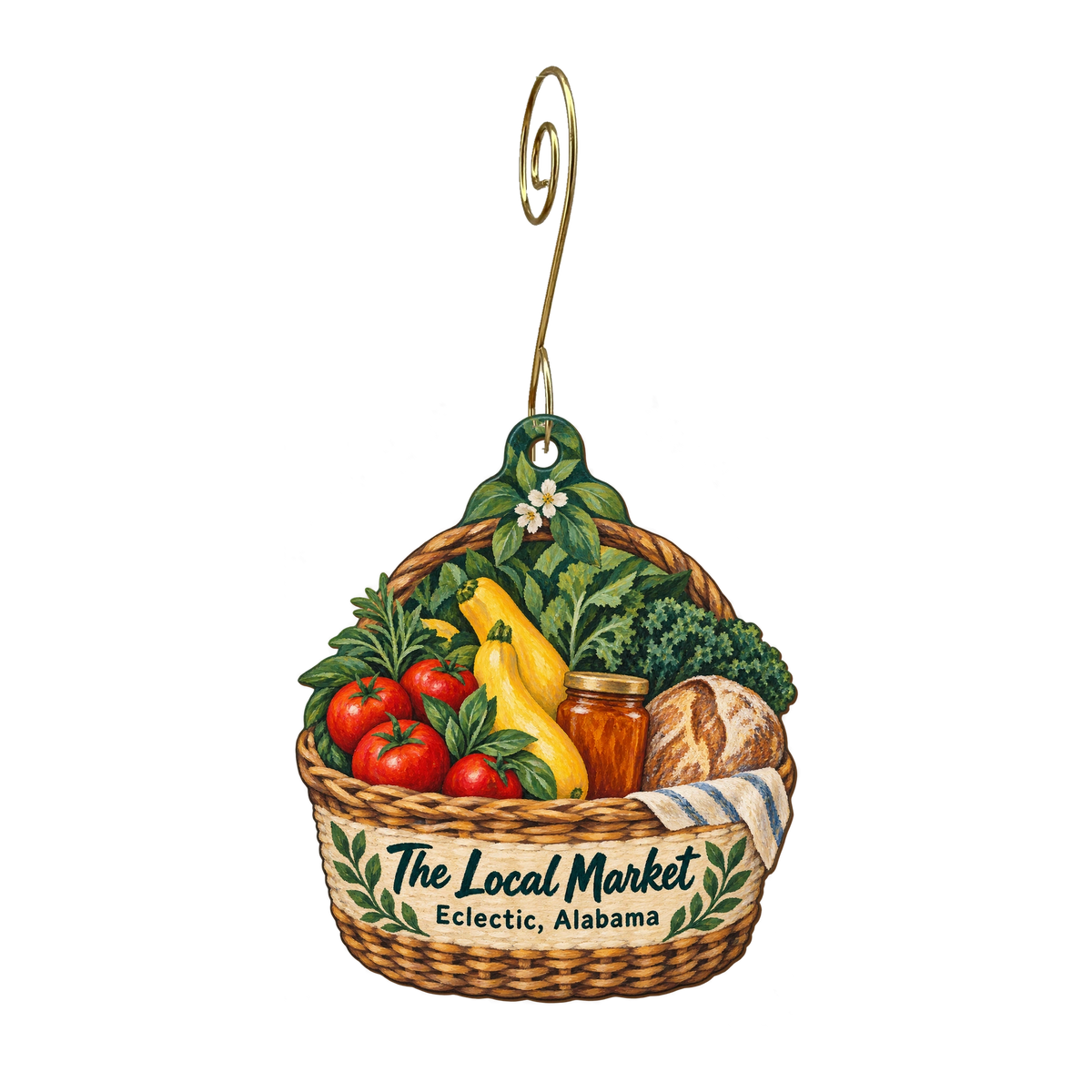 Lake Martin Mini Mall — Local inspiration custom wood ornament OC1750, photographic gold spiral hook