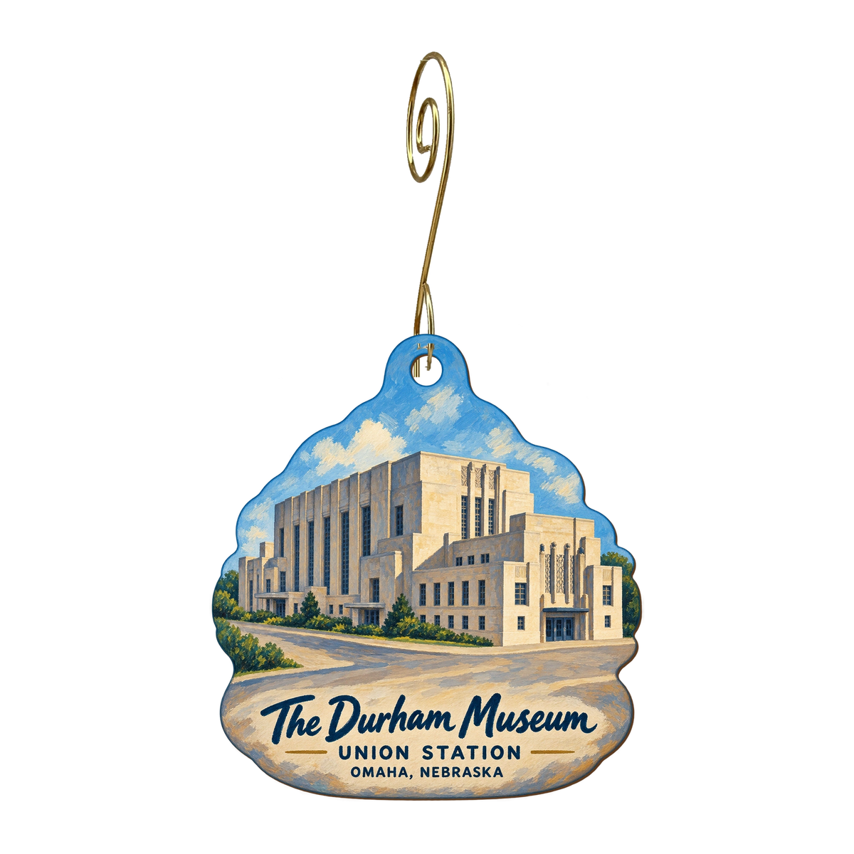 The Durham Museum — Store identity custom wood ornament OC1751, photographic gold spiral hook