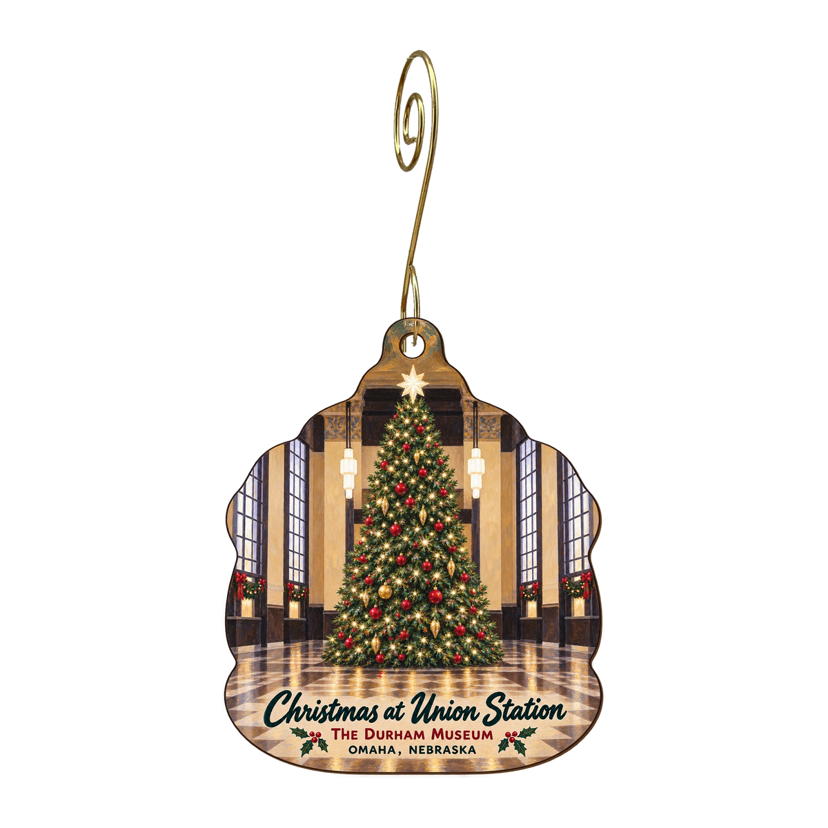 The Durham Museum — Christmas custom wood ornament OC1752, photographic gold spiral hook