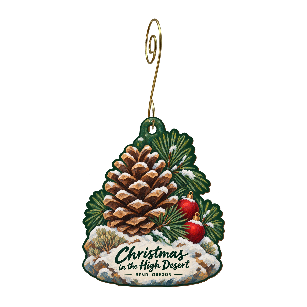 Silver Sage Trading — Christmas custom wood ornament OC1755, photographic gold spiral hook