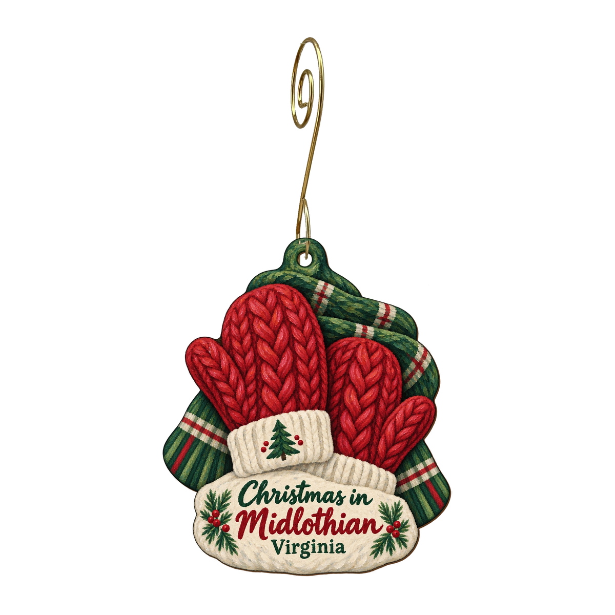 Uptown Cheapskate Midlothian — Christmas custom wood ornament OC1761, photographic gold spiral hook