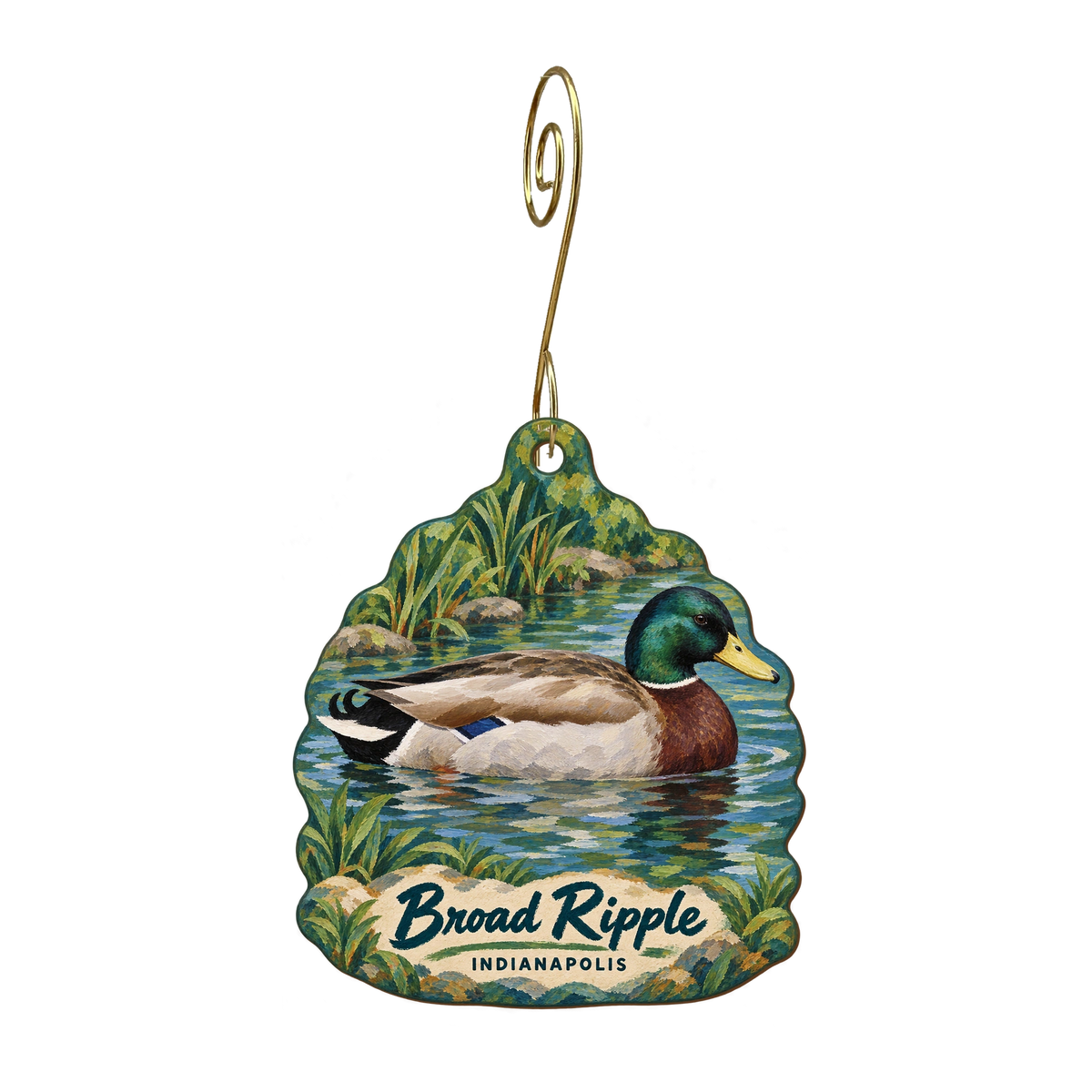 Artifacts Gallery — Local inspiration custom wood ornament OC1765, photographic gold spiral hook