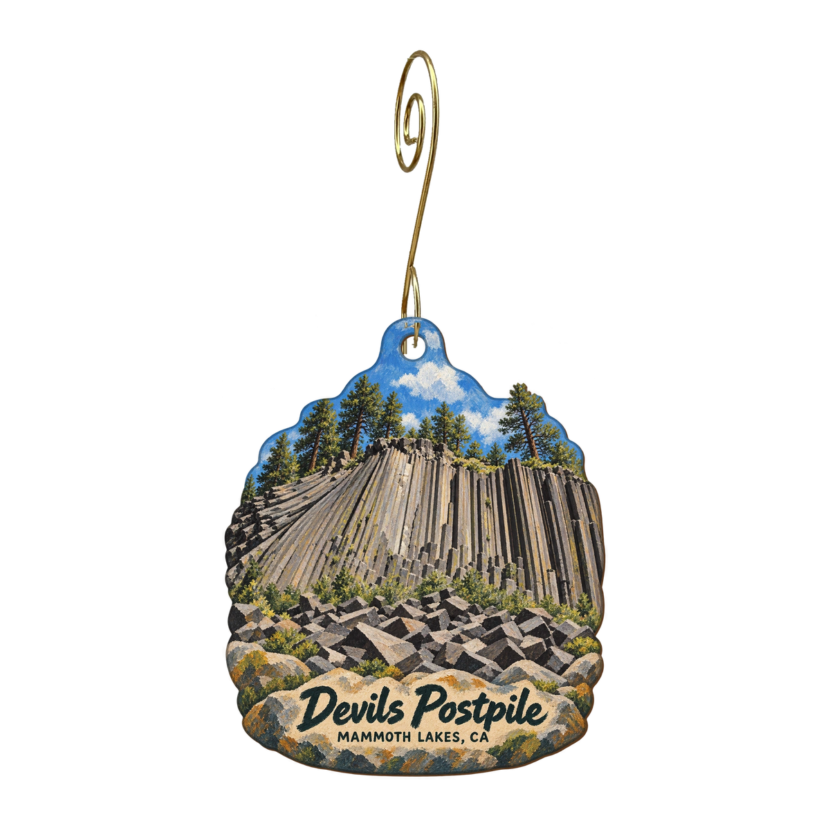 Mammoth Shirt Company — Local inspiration custom wood ornament OC1768, photographic gold spiral hook