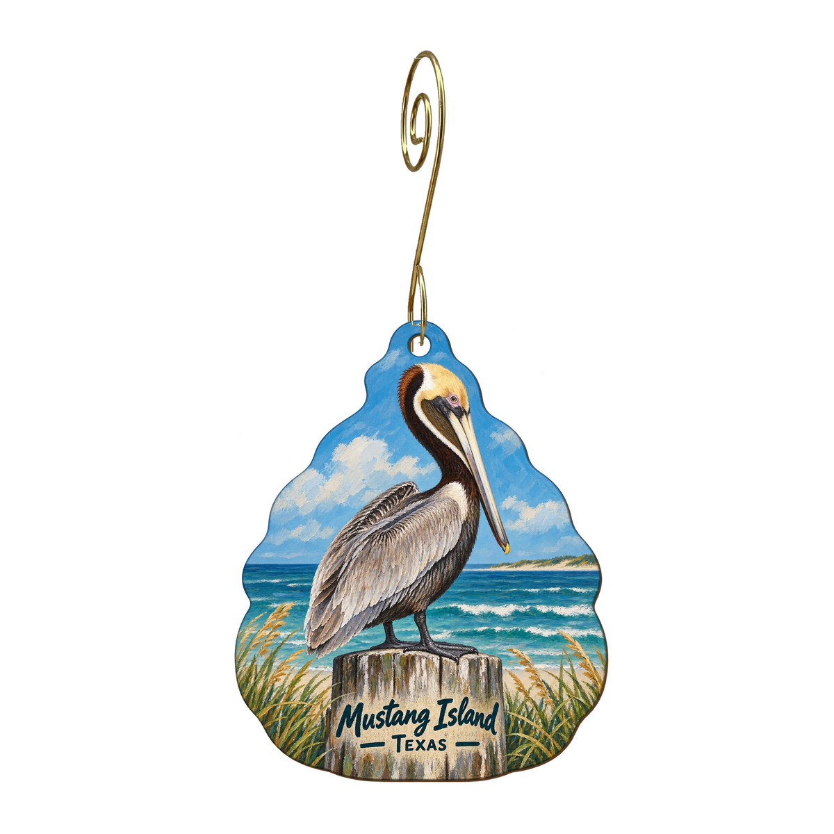 Mustang Island State Park — Local inspiration custom wood ornament OC1774, photographic gold spiral hook