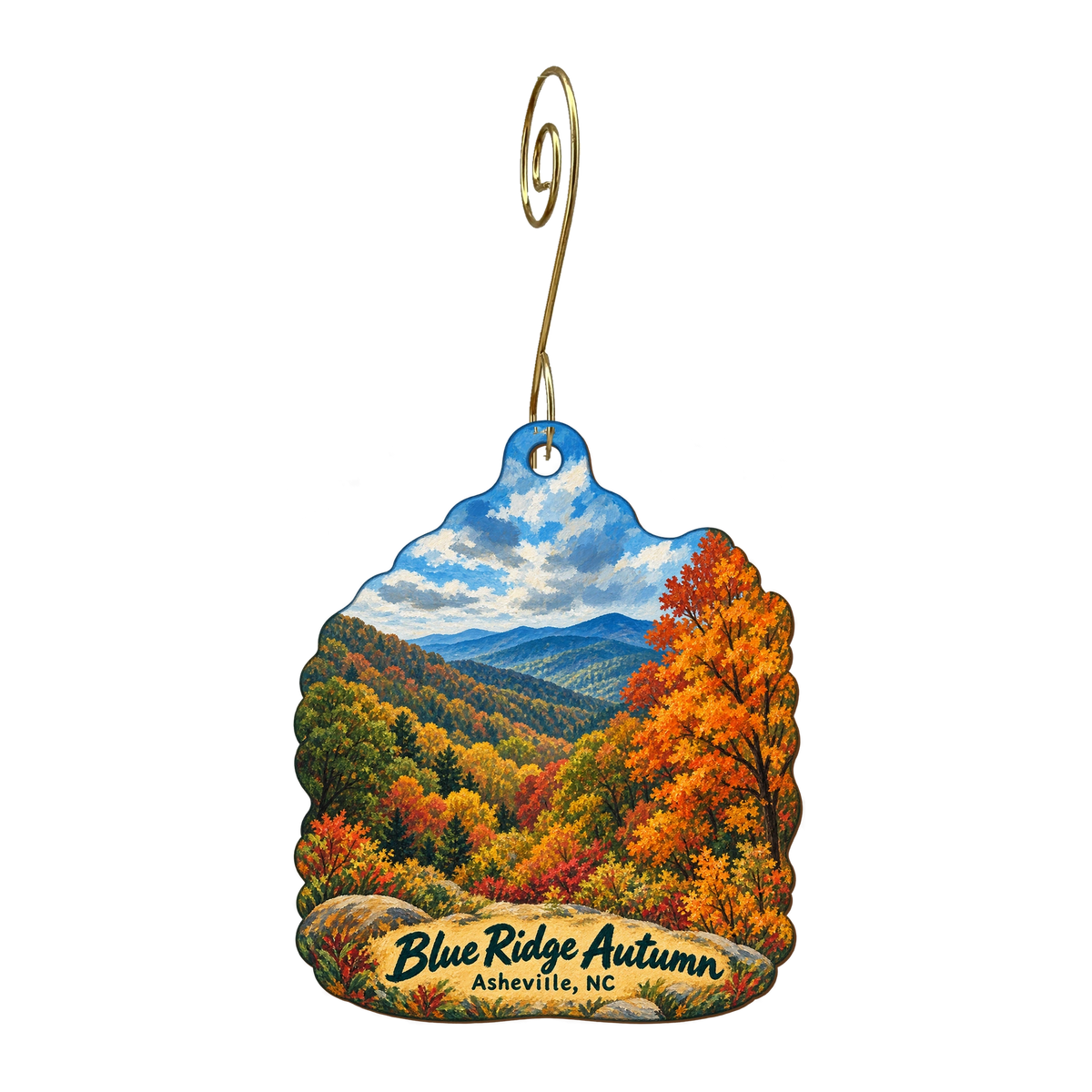 delighted — Local inspiration custom wood ornament OC1777, photographic gold spiral hook