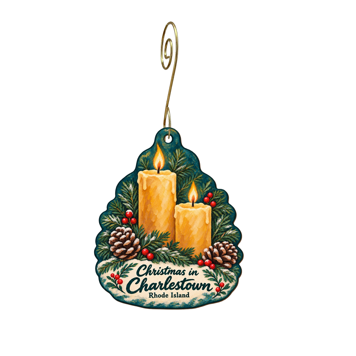 Mills Creek Natural Market — Christmas custom wood ornament OC1779, photographic gold spiral hook