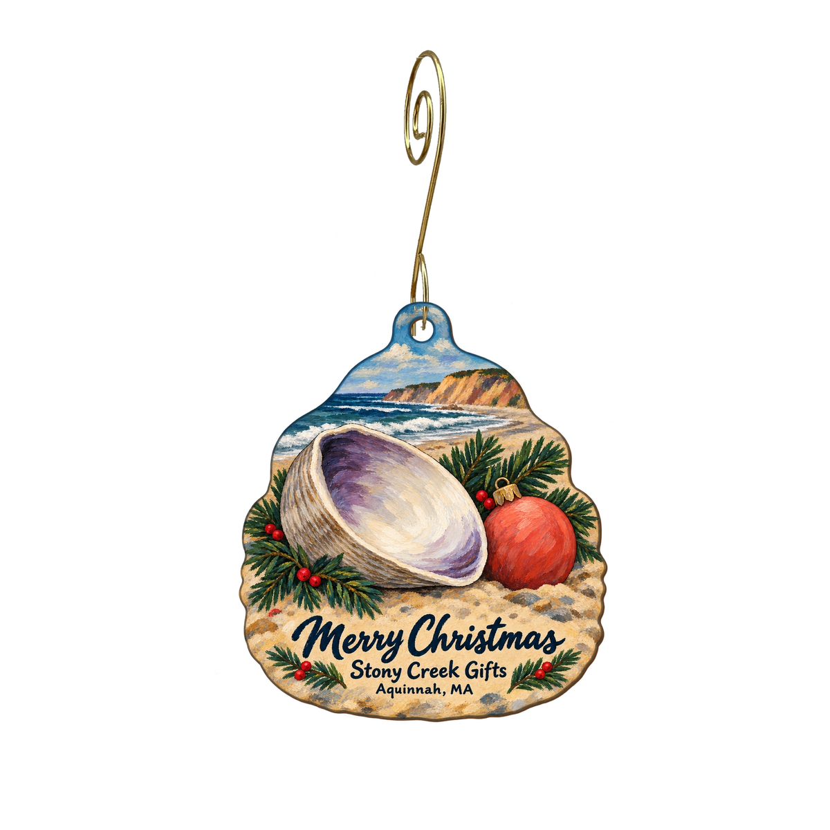 Stony Creek — Christmas custom wood ornament OC1788, photographic gold spiral hook