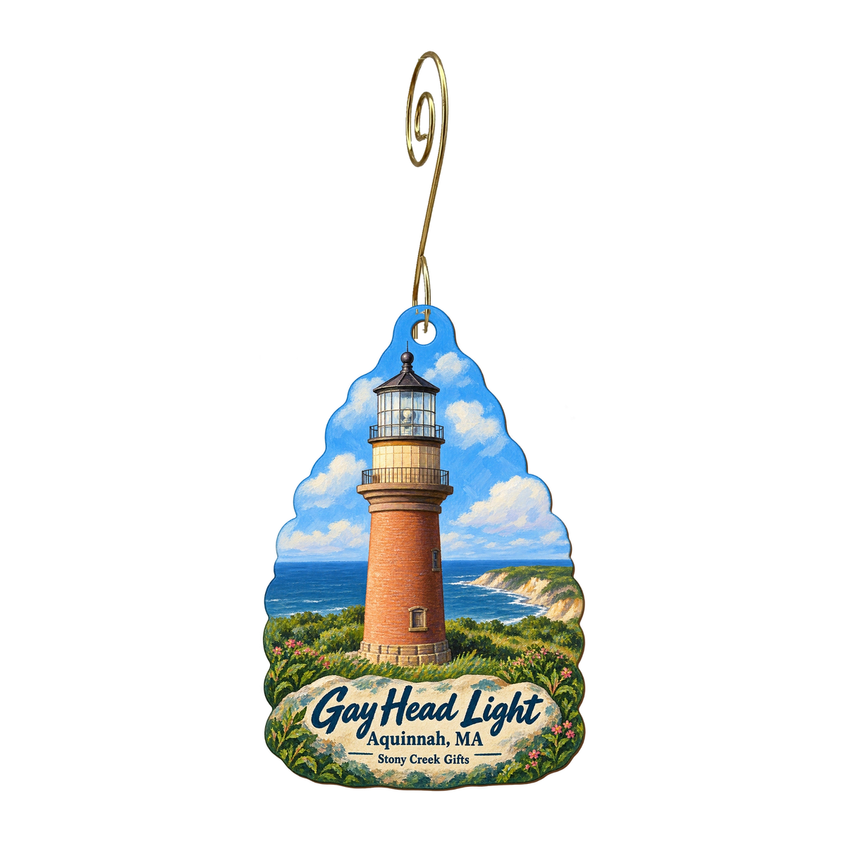 Stony Creek — Local inspiration custom wood ornament OC1789, photographic gold spiral hook