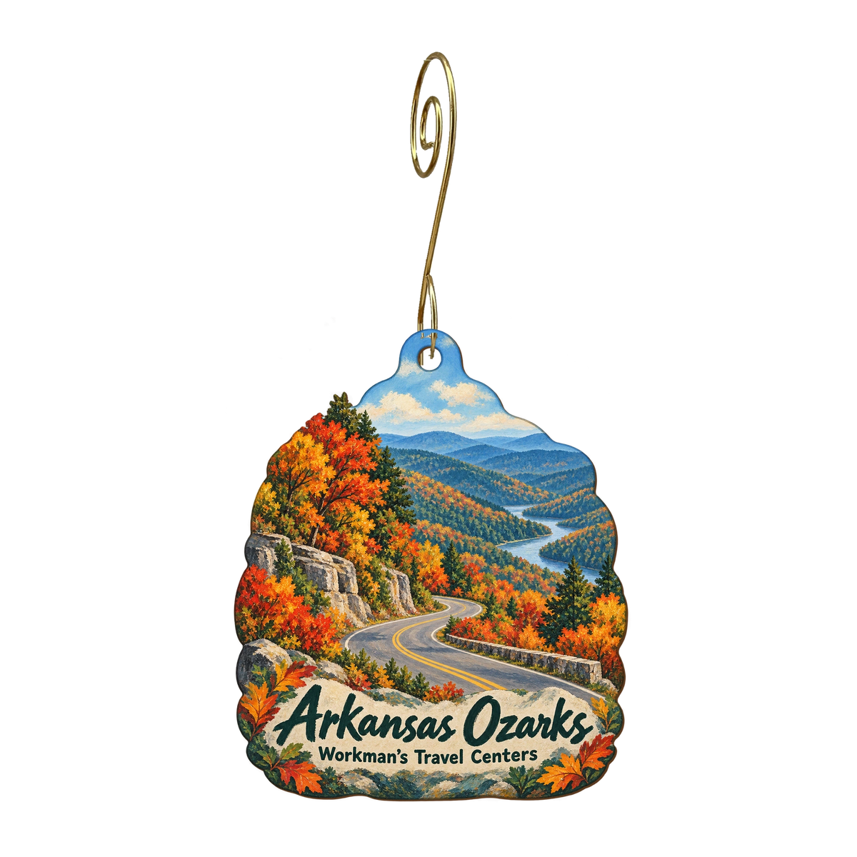 Workman’s Travel Centers Grace & Grit — Local inspiration custom wood ornament OC1795, photographic gold spiral hook