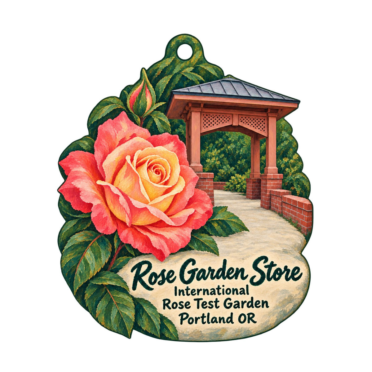 Rose Garden Store Logo custom wood ornament OC179 on white