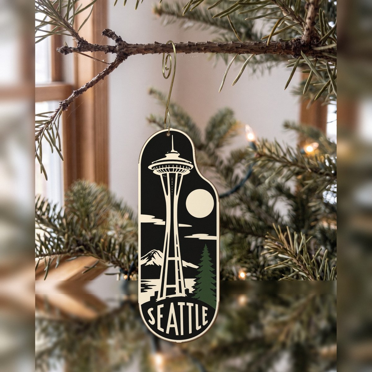 WA Seattle Notan Custom Wood Ornament (OC17)