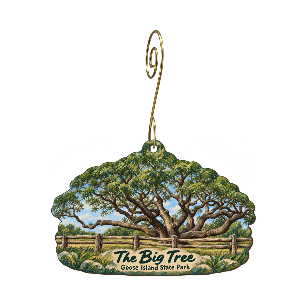 TPWD - Goose Island State Park — Local inspiration custom wood ornament OC1819, photographic gold spiral hook