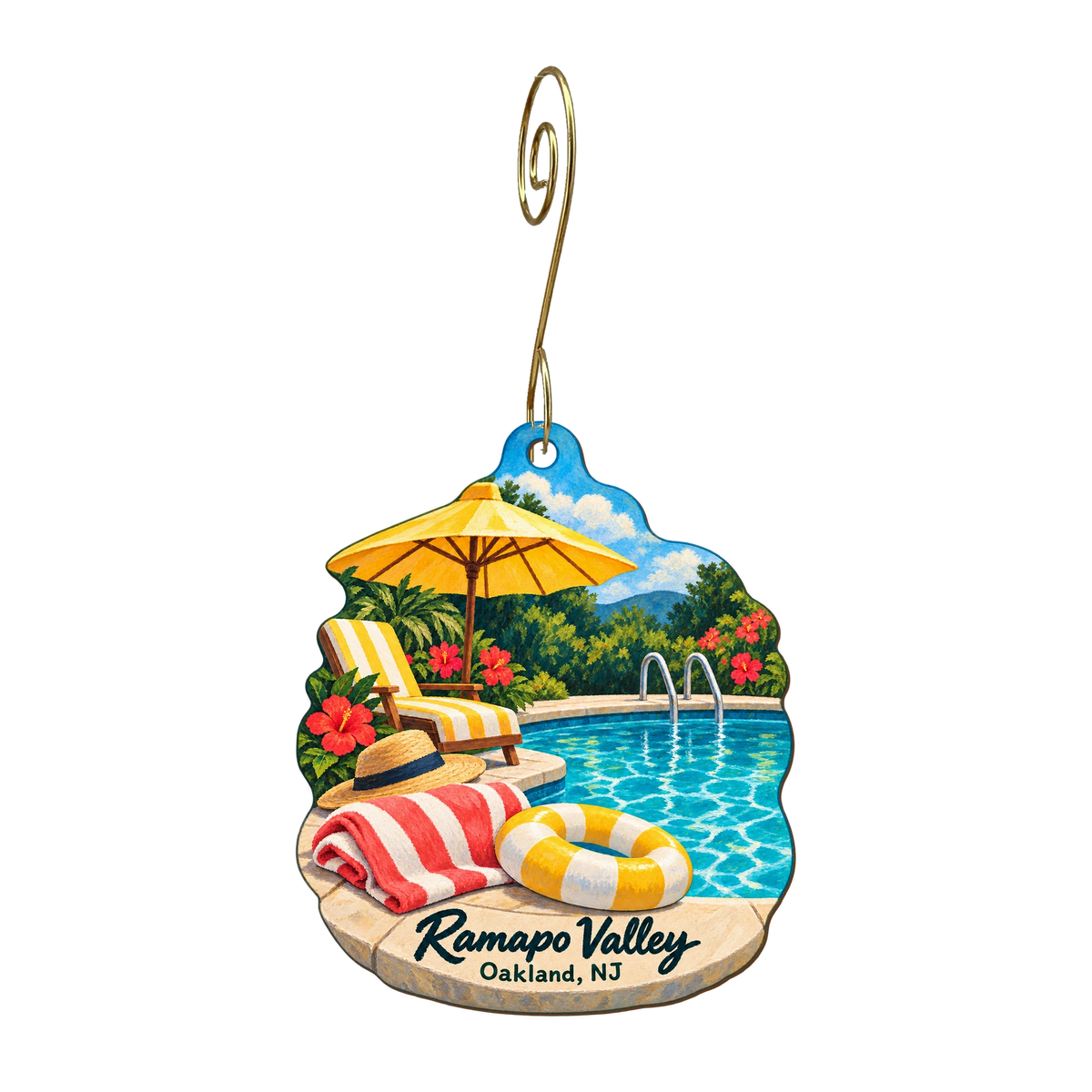Ramapo Valley Gift Shoppe — Local inspiration custom wood ornament OC1822, photographic gold spiral hook