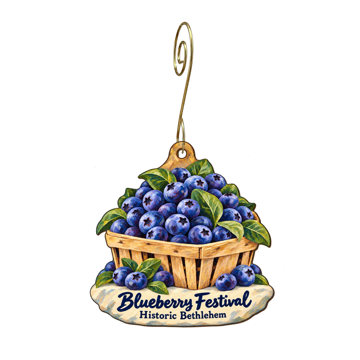 Historic Bethlehem — Local inspiration custom wood ornament OC1828, photographic gold spiral hook