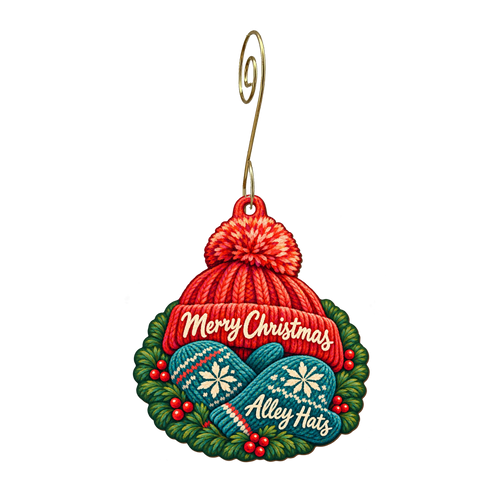 Alley Hats — Christmas custom wood ornament OC1833, photographic gold spiral hook