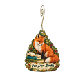 Fox Den Books — Store identity custom wood ornament OC1838, photographic gold spiral hook