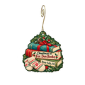 Fox Den Books — Christmas custom wood ornament OC1839, photographic gold spiral hook