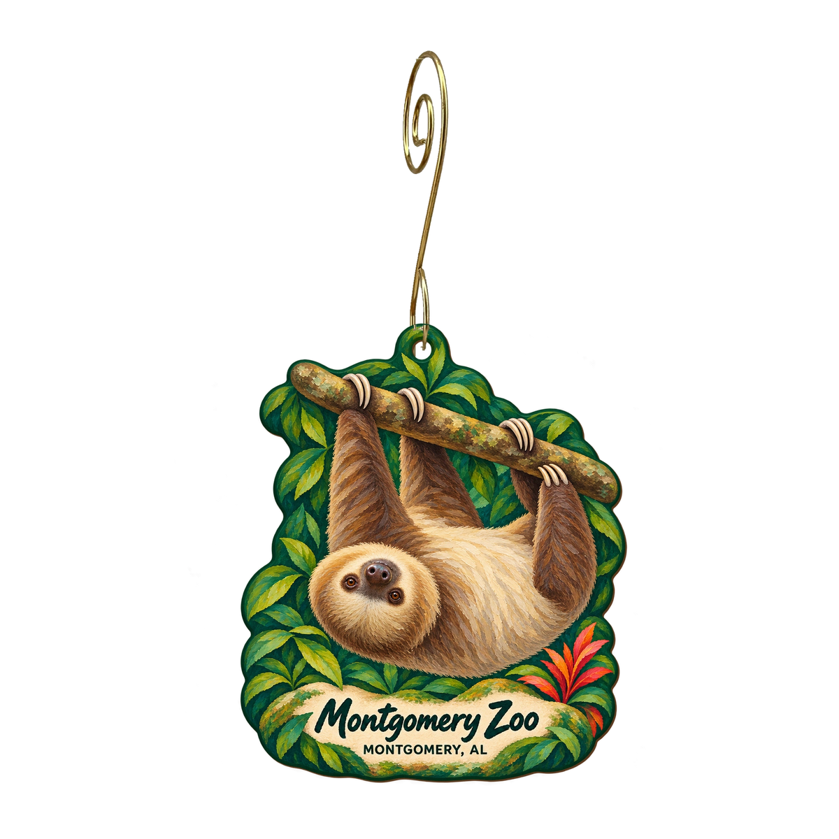 Montgomery Zoo — Local inspiration custom wood ornament OC1849, photographic gold spiral hook