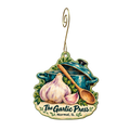 The Garlic Press — Store identity custom wood ornament OC1850, photographic gold spiral hook