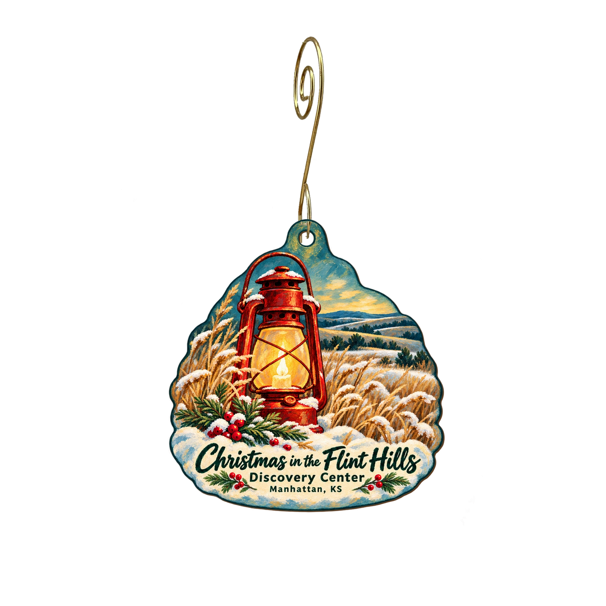 Flint Hills Discovery Center — Christmas custom wood ornament OC1854, photographic gold spiral hook
