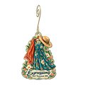 Expressions Apparel — Store identity custom wood ornament OC1856, photographic gold spiral hook