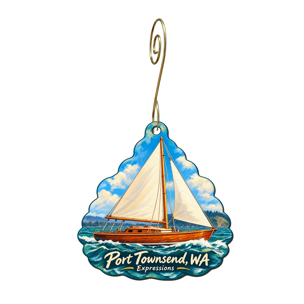 Expressions Apparel — Local inspiration custom wood ornament OC1858, photographic gold spiral hook