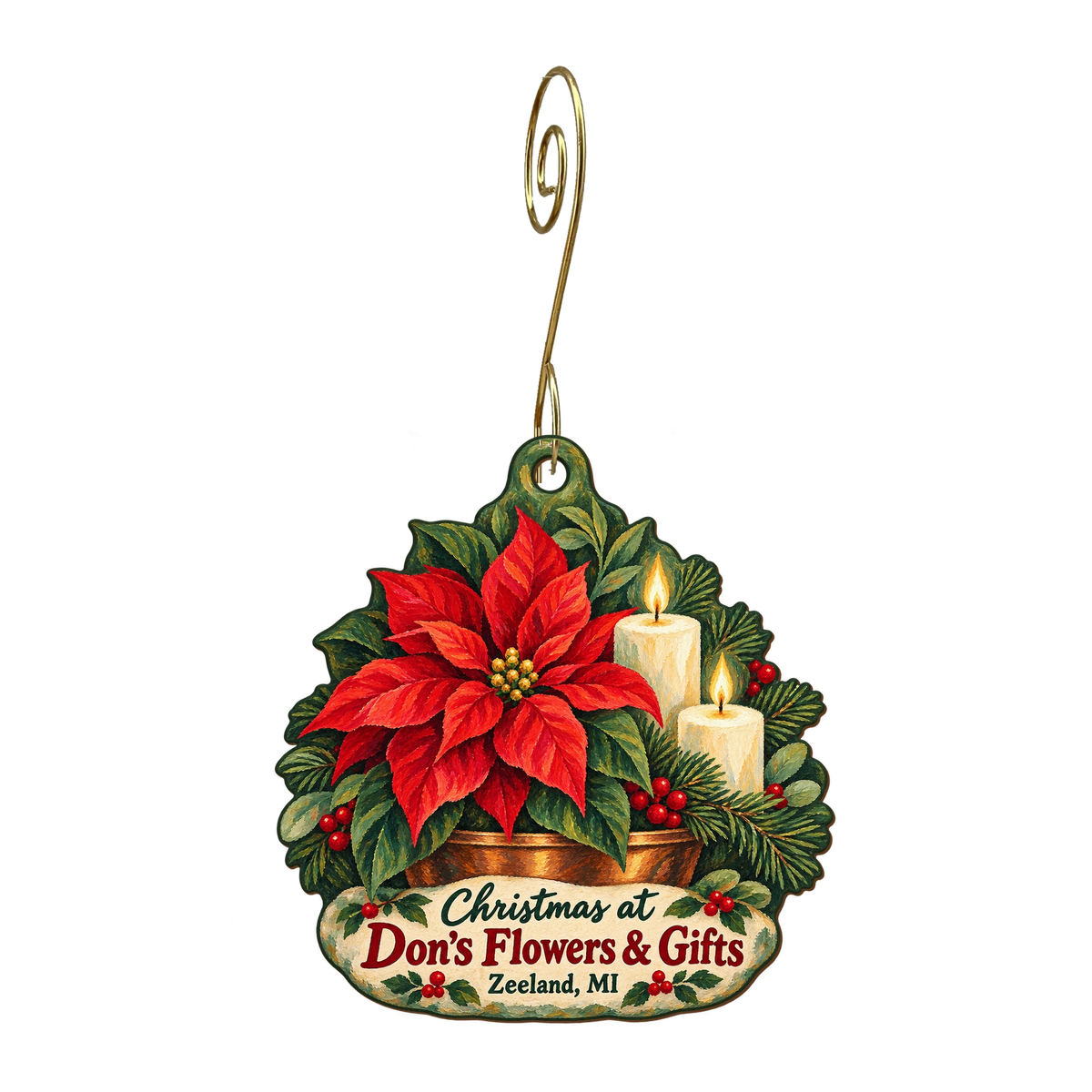 Don's Flowers & Gifts — Christmas custom wood ornament OC1863, photographic gold spiral hook