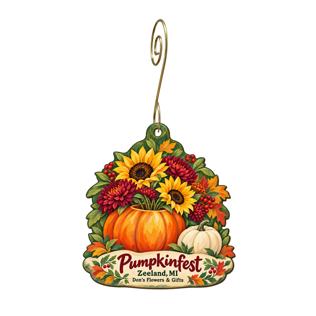 Don's Flowers & Gifts — Local inspiration custom wood ornament OC1864, photographic gold spiral hook
