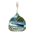 Hellgate & Co — Store identity custom wood ornament OC1865, photographic gold spiral hook